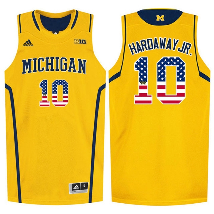 Michigan Wolverines Men's NCAA Tim Hardaway Jr. #10 Yellow USA Flag College Basketball Jersey YLQ2449ZK